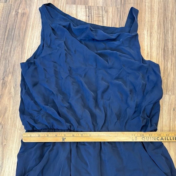 Theory - Silk Osteen Draped Dress Side Pockets Sleeveless Navy Blue in Size 12 - Picture 8 of 11
